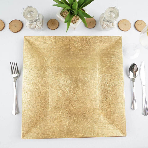 6-Pack Acrylic Charger Plates 12" Square Gold with Embossed Wood Grain - Boho Chic Dinner Party Decor Charger Tableware